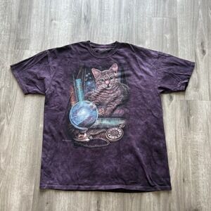 The Mountain Cat Crystal Ball Graphic T-Shirt Purple Tie Dye Mens 3XL Witchy Tee